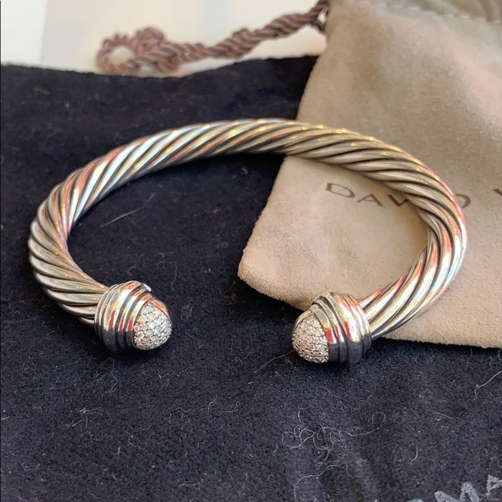 David Yurman Silver Cable Bracelet with Diamonds - Picture 5 of 7